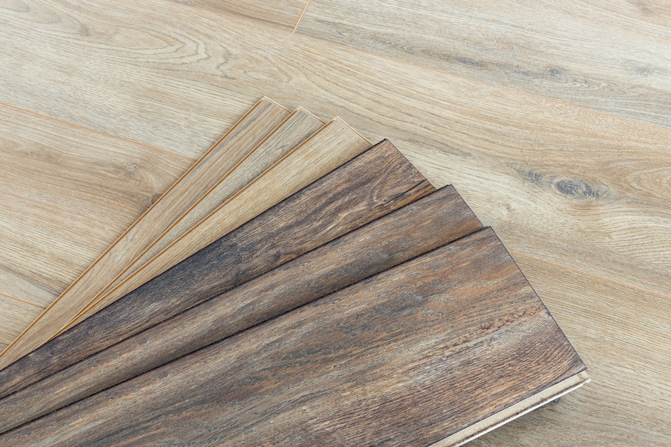 Wooden floor samples of laminate. Timber, laminate flooring.